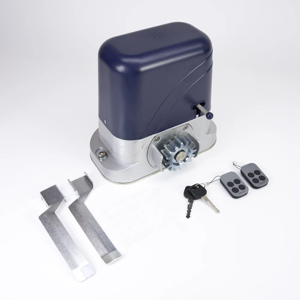 PNI AP800D vartų automatikos komplektas, kurį sudaro 4 m metalinis krumpliastiebis, fotoelementai, nuotolinio valdymo pultas, signalinė lemputė, 230V variklis, 1100 N jėga ir 800 kg stumdomiems vartams