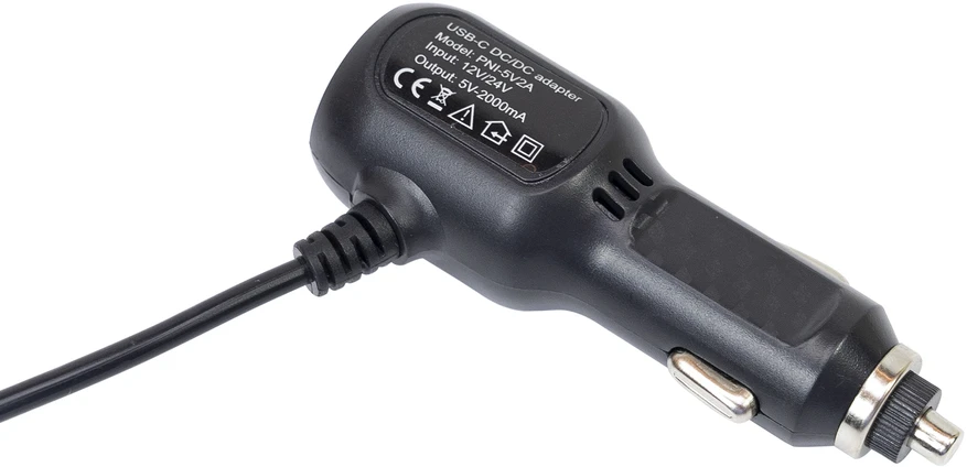 PNI automobilinis įkroviklis su USB-C jungtimi 12V/24V – 5V, skirtas automobiliniam vaizdo registratoriui, laido ilgis 3,5m