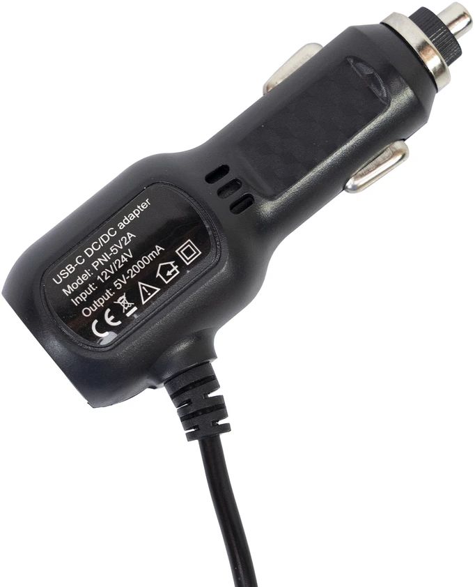 PNI automobilinis įkroviklis su USB-C jungtimi 12V/24V – 5V, skirtas automobiliniam vaizdo registratoriui, laido ilgis 3,5m