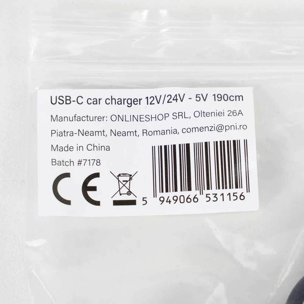 PNI automobilinis USB-C įkroviklis GPS navigacijai 12/24 V, 5 V 3 A, 1,9 m PNI-USBC-GPS