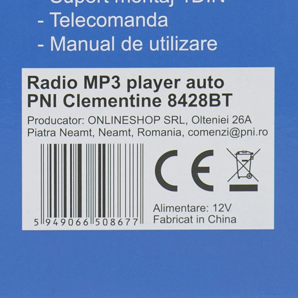PNI Automobilinis MP3 grotuvas Clementine 8428BT 4x45W 1 DIN su SD, USB, AUX, RCA ir Bluetooth