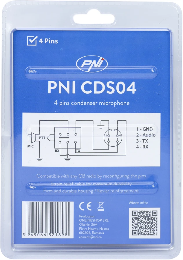 PNI CDS04 4 kontaktų kondensatorinis mikrofonas CB radijo stotelei