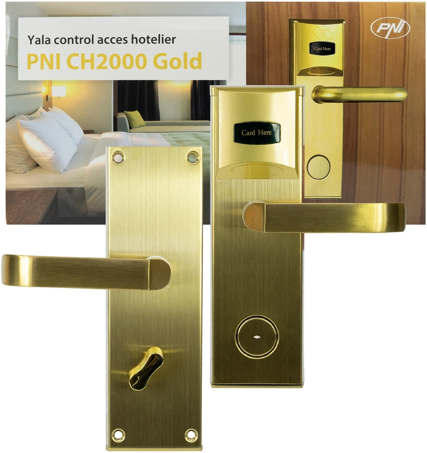 PNI CH2000R Gold viešbučio elektroninė spyna su kortelių skaitytuvu dešinėje pusėje