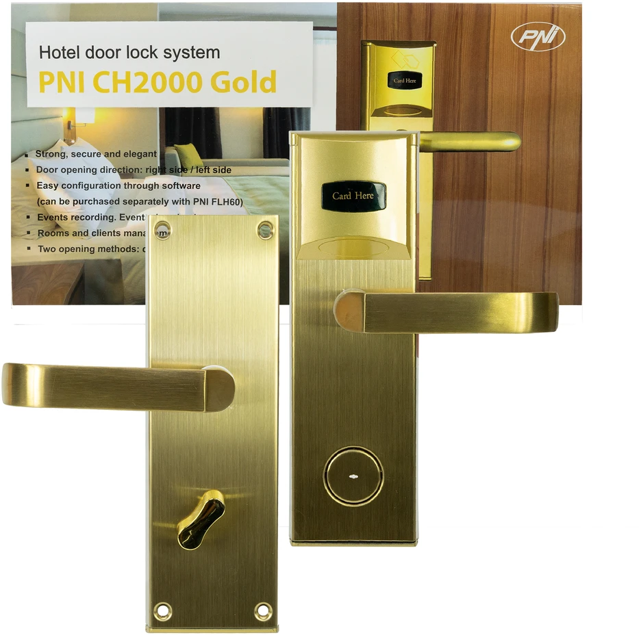PNI CH2000R Gold viešbučio elektroninė spyna su kortelių skaitytuvu dešinėje pusėje