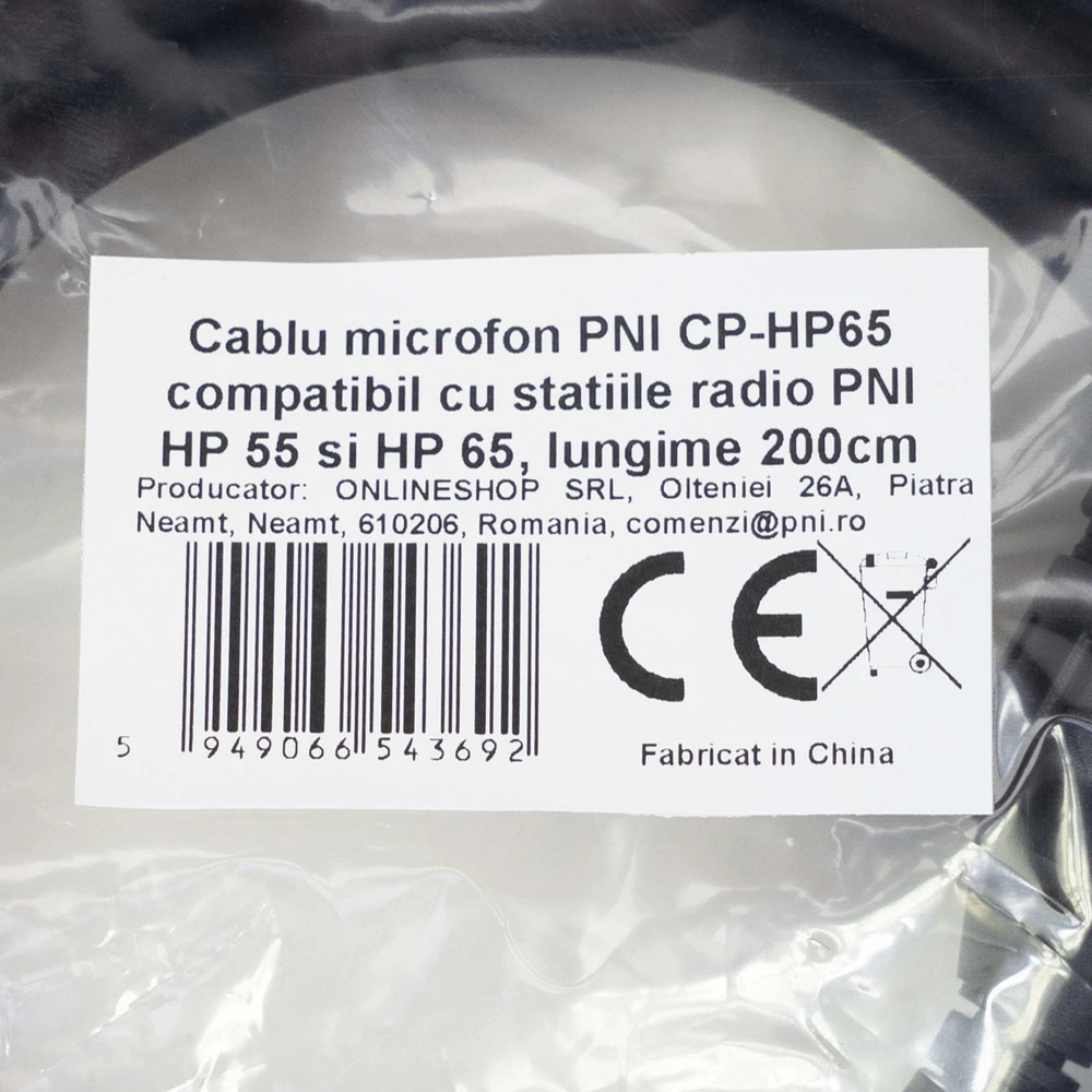 PNI CP-HP65 mikrofono laidas, suderinamas su PNI HP 55 ir HP 65 radijo stotimis, ilgis 200cm