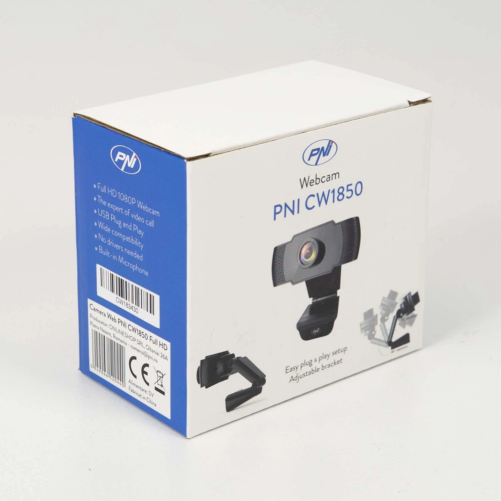 PNI CW1850 „Full HD“ internetinė kamera, USB jungtis, tvirtinimo spaustukas, integruotas mikrofonas