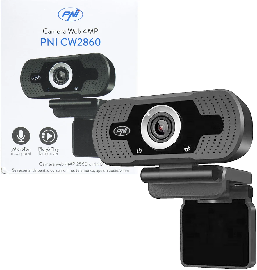 PNI CW2860 Full HD 4MP internetinė kamera, USB, tvirtinimas spaustuku, integruotas mikrofonas, prijungimas prie kompiuterio / nešiojamojo kompiuterio, @ 30 kadrų/s, automatinis spalvų koregavimas