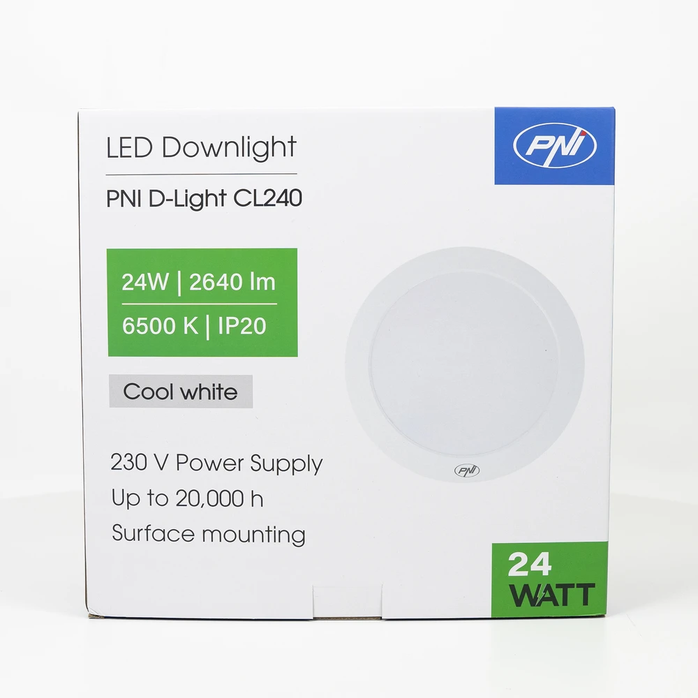 PNI D-Light CL240 24W LED lubinis šviestuvas, apvalus, 6500K, 230V maitinimo šaltinis, 2640 lm, baltas