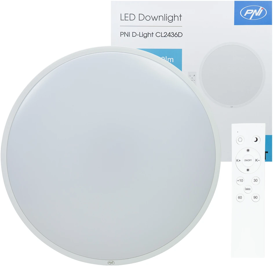 PNI D-Light CL2436D 36W LED lubinis šviestuvas, reguliuojamas, su nuotolinio valdymo pulteliu, apvalus 41 cm, 3000K-6500K, 230V maitinimo šaltinis, 3600 lm, baltas