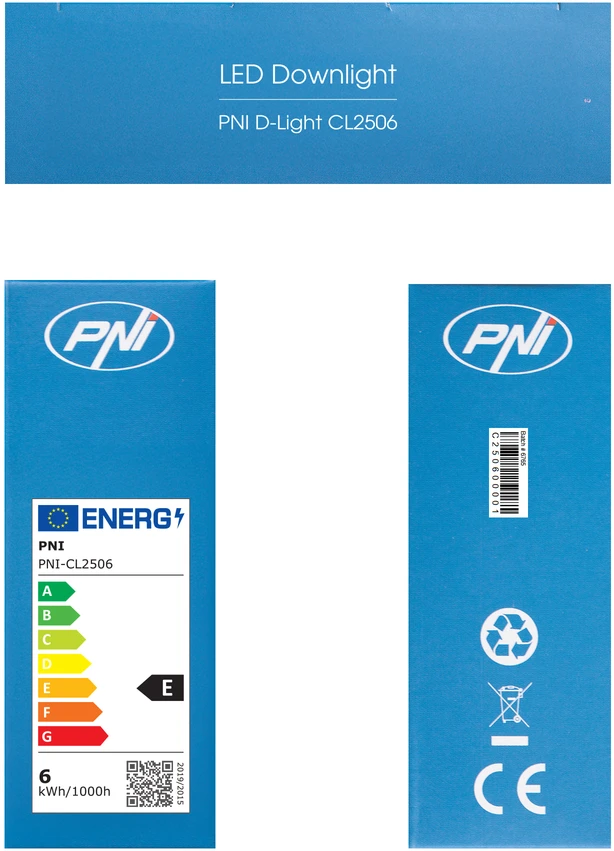 PNI D-Light CL2506 6W LED prožektorius, įleidžiamas, apvalus 120 cm, 6400K, 230V maitinimo šaltinis, 660 lm, šaltai balta spalva