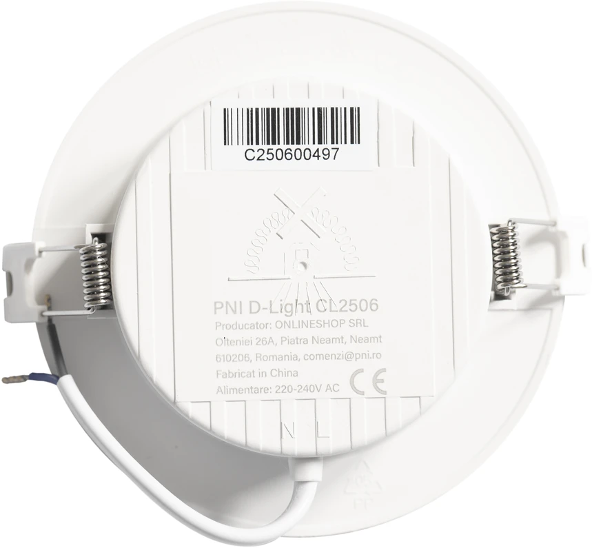 PNI D-Light CL2506 6W LED prožektorius, įleidžiamas, apvalus 120 cm, 6400K, 230V maitinimo šaltinis, 660 lm, šaltai balta spalva
