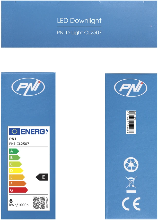 PNI D-Light CL2507 6W LED prožektorius, įleidžiamas, apvalus 12 cm, 4200K, 230V maitinimo šaltinis, 660 lm, neutrali balta spalva