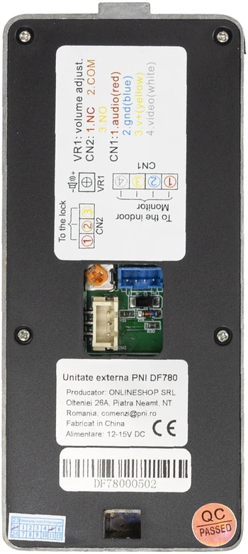 PNI DF780 vaizdo domofonas su 1 monitoriumi, 7 colių 1080p jutikliniu ekranu, kortelės lizdu, IP65, palaiko nuoseklųjį 4 monitorių, 2 išorinių blokų ir 2 vaizdo stebėjimo kamerų prijungimą