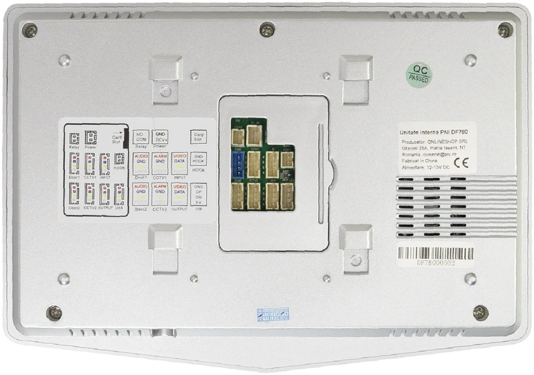 PNI DF780 vaizdo domofonas su 1 monitoriumi, 7 colių 1080p jutikliniu ekranu, kortelės lizdu, IP65, palaiko nuoseklųjį 4 monitorių, 2 išorinių blokų ir 2 vaizdo stebėjimo kamerų prijungimą