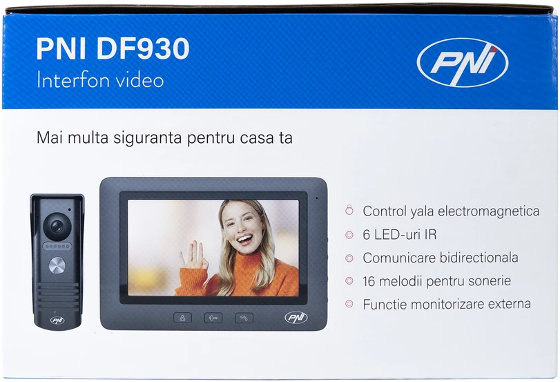 PNI DF930 vaizdo telefonspynė su 1 monitoriumi, 7 colių LCD ekranu, 800×480, elektromagnetinės spynos išvestimi, juoda