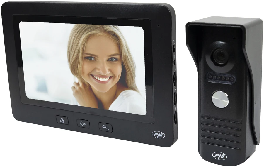 PNI DF930 vaizdo telefonspynė su 1 monitoriumi, 7 colių LCD ekranu, 800×480, elektromagnetinės spynos išvestimi, juoda