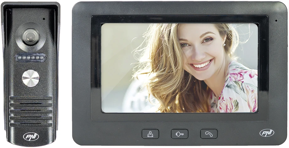 PNI DF930 vaizdo telefonspynė su 1 monitoriumi, 7 colių LCD ekranu, 800×480, elektromagnetinės spynos išvestimi, juoda