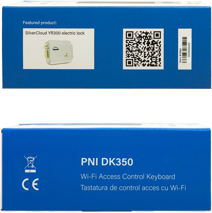 PNI DK350 prieigos kontrolės klaviatūra su „Wi-Fi“, prieigos kortele, pirštų atspaudų skaitytuvu, PIN kodu, jutikliniu valdymu, IP66, „Tuya“ programėle