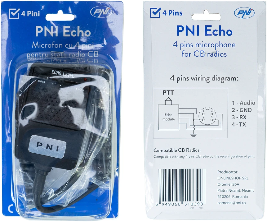 PNI Echo 4-pin aido mikrofonas CB radijo stotelei