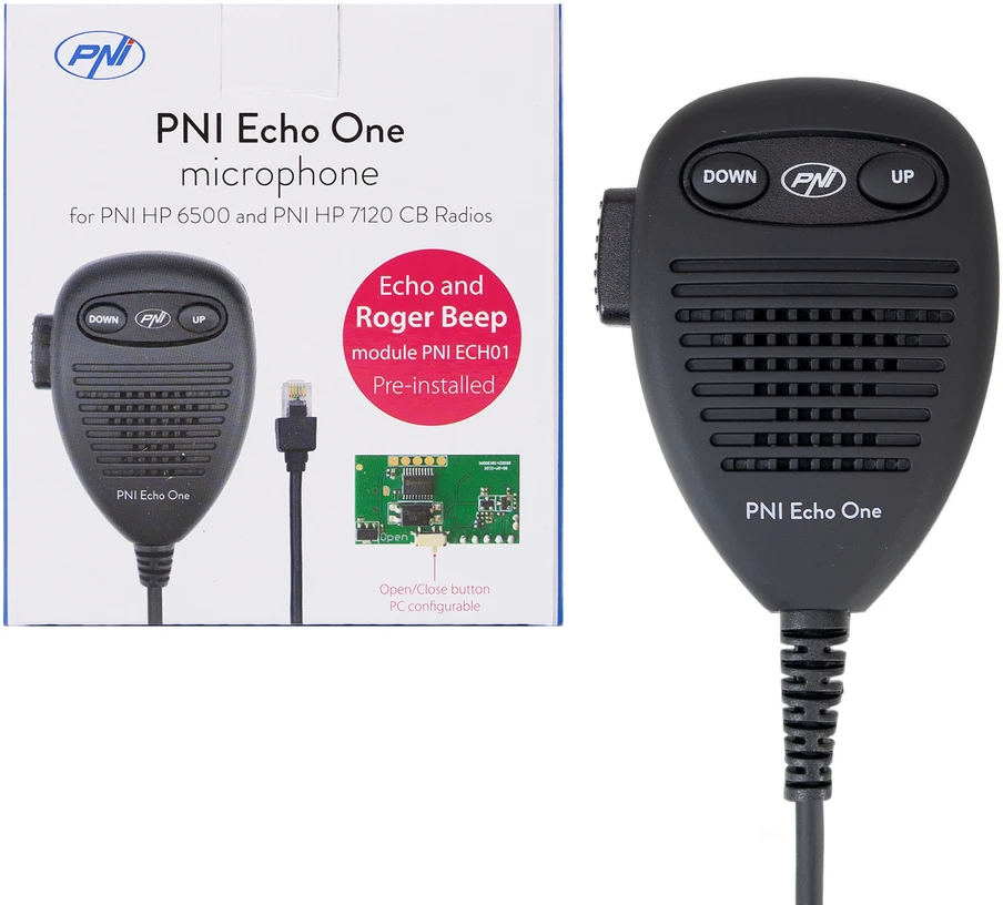 PNI Echo One mikrofonas, skirtas PNI HP 6500 ir PNI HP 7120, su aido režimu ir programuojamu „roger beep“ signalu