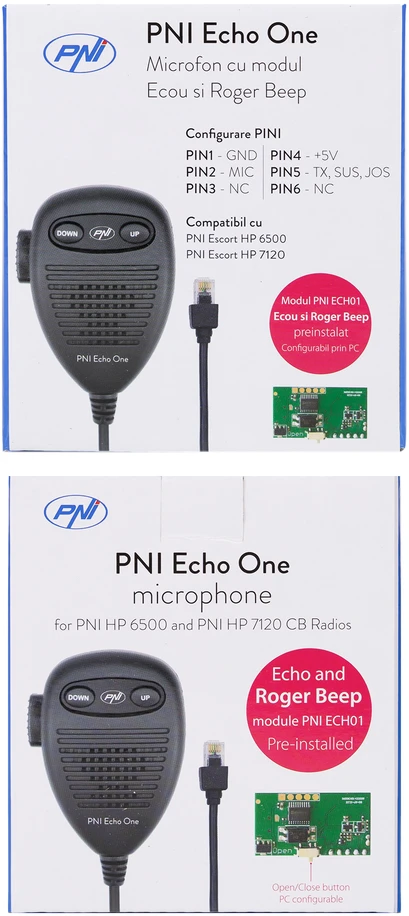 PNI Echo One mikrofonas, skirtas PNI HP 6500 ir PNI HP 7120, su aido režimu ir programuojamu „roger beep“ signalu