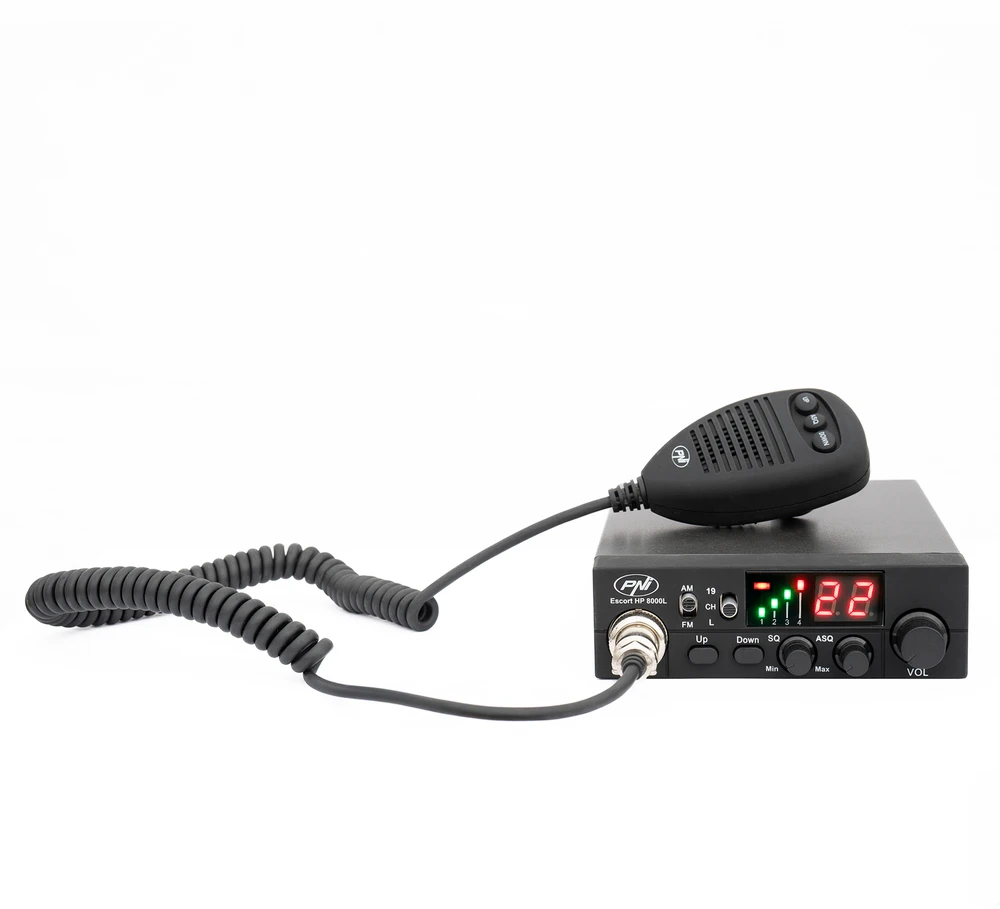 PNI Escort CB radijo stotelė HP 8000L su reguliuojamu ASQ, 12V, 4W, užraktu, pridedamas cigarečių degiklio kištukas