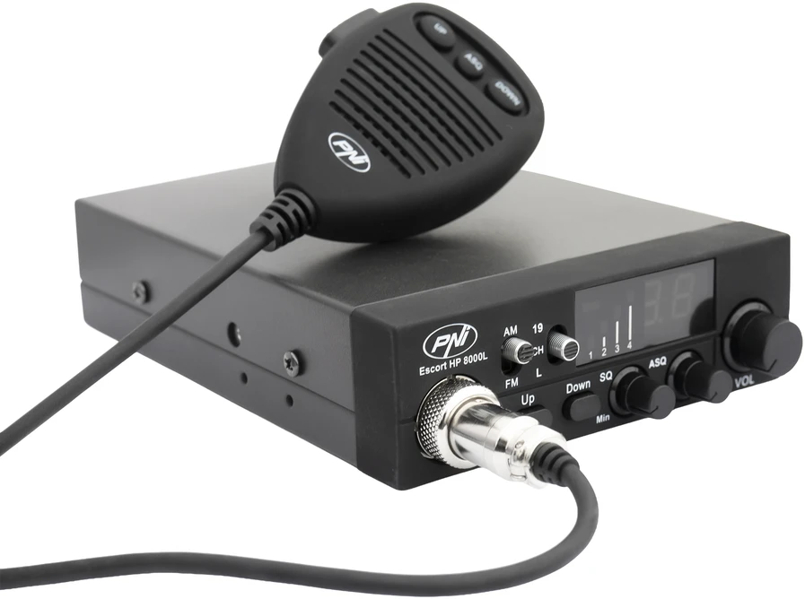PNI Escort CB radijo stotelė HP 8000L su reguliuojamu ASQ, 12V, 4W, užraktu, pridedamas cigarečių degiklio kištukas