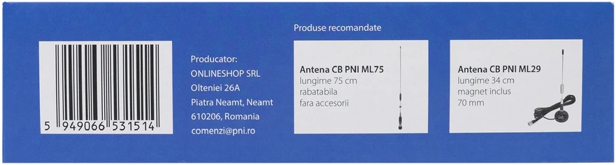 PNI Escort HP 5500 CB radijo stotelė, multistandartinė, 4W, AM-FM, 12V/24V, ASQ, RF Gain, komplekte yra cigarečių degiklio kištukas