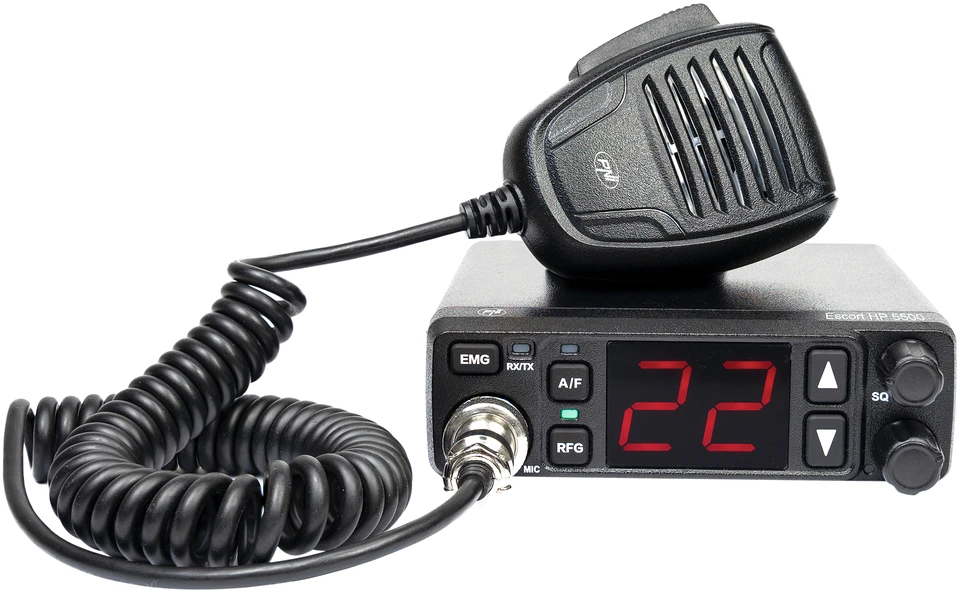 PNI Escort HP 5500 CB radijo stotelė, multistandartinė, 4W, AM-FM, 12V/24V, ASQ, RF Gain, komplekte yra cigarečių degiklio kištukas