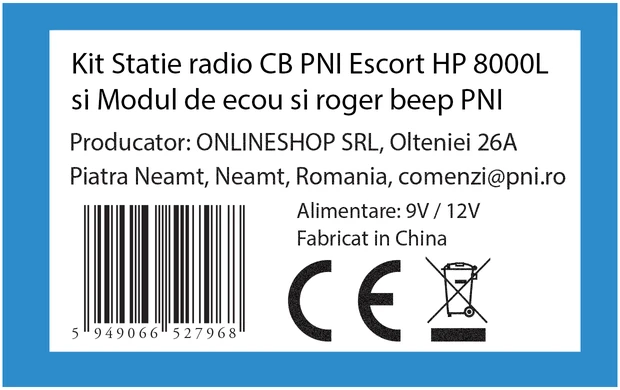 PNI Escort HP 8000L CB radijo stoties komplektas ir PNI ECH01 aido bei „roger beep“ modulis