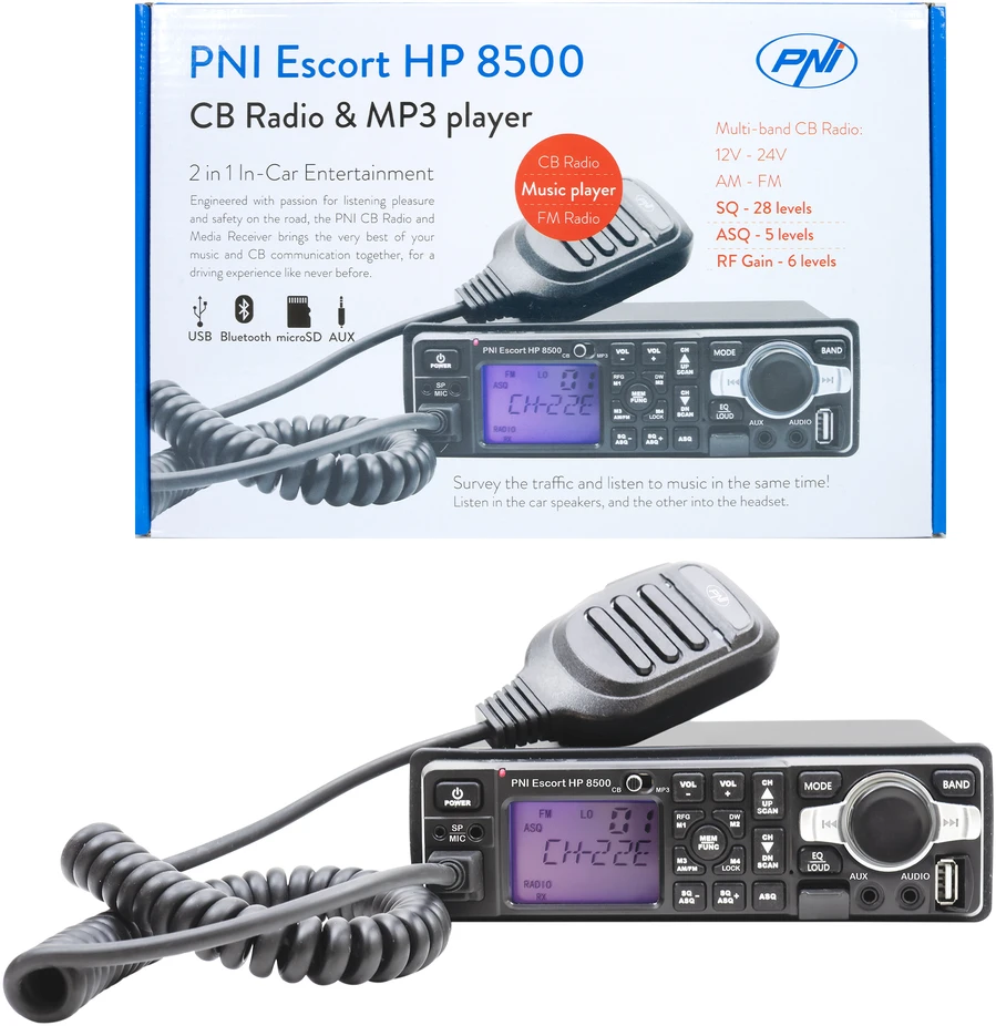 PNI Escort HP 8500 ASQ CB ir MP3 radijo stotelė su HS81 ir HS71 ausinėmis