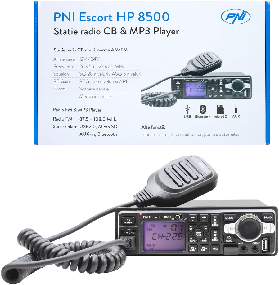 PNI Escort HP 8500 ASQ CB ir MP3 radijo stotelė su HS81 ir HS71 ausinėmis