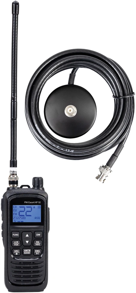 PNI Escort HP 92 Multi Standard 4W, 12-24V AM-FM nešiojama CB radijo stotelė su BNC magnetiniu pagrindu