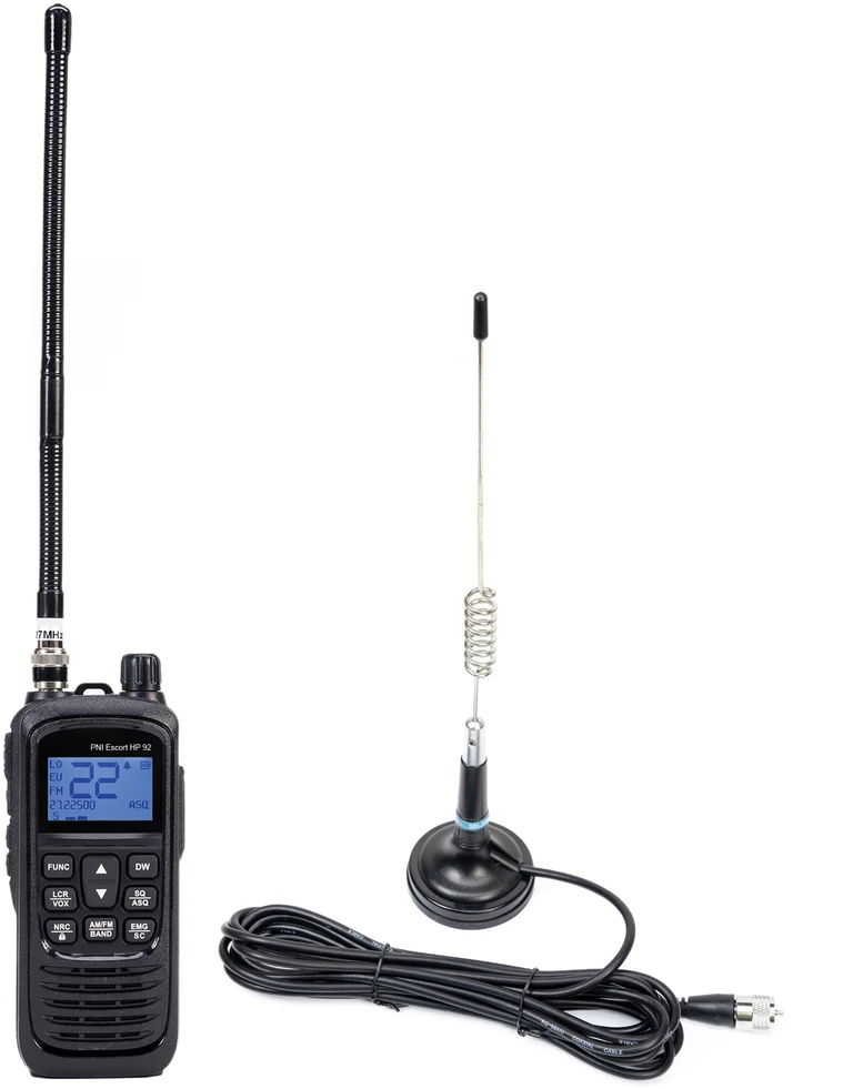 PNI Escort HP 92 Multi Standard 4W, 12-24V AM-FM nešiojama CB radijo stotelė su PNI ML29 CB antena ir magnetiniu pagrindu