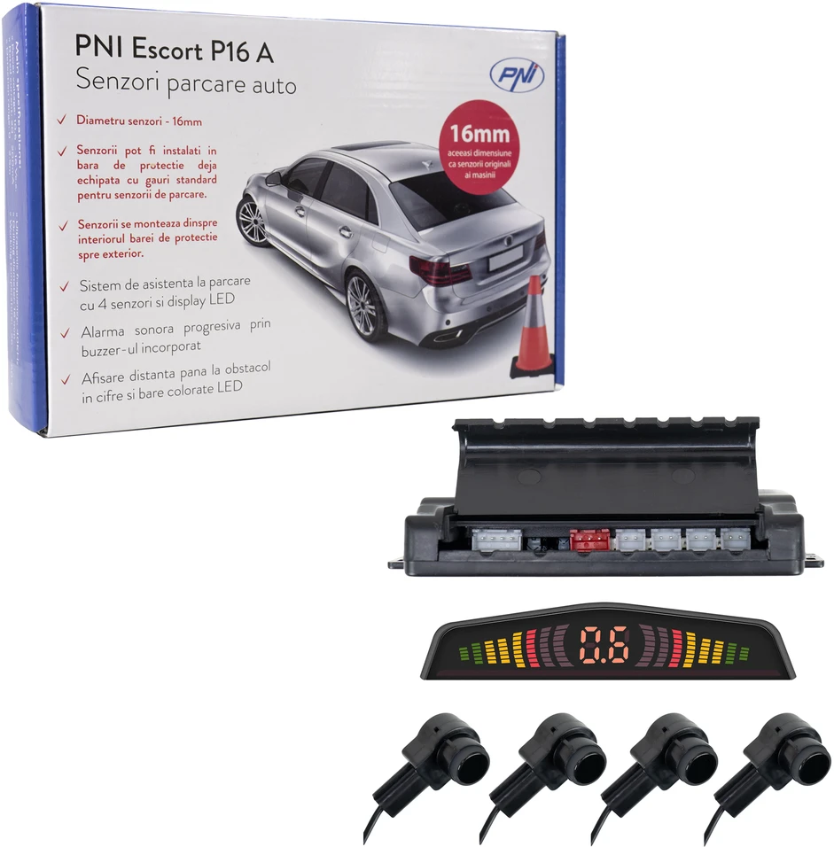 PNI Escort P16 A automobiliniai parkavimo jutikliai su 4 16mm OEM tipo davikliais