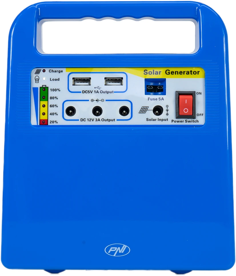 PNI GreenHouse H01 30W saulės fotovoltinė sistema su 12V / 7Ah akumuliatoriumi, USB / radiju / MP3, 2 LED lemputėmis