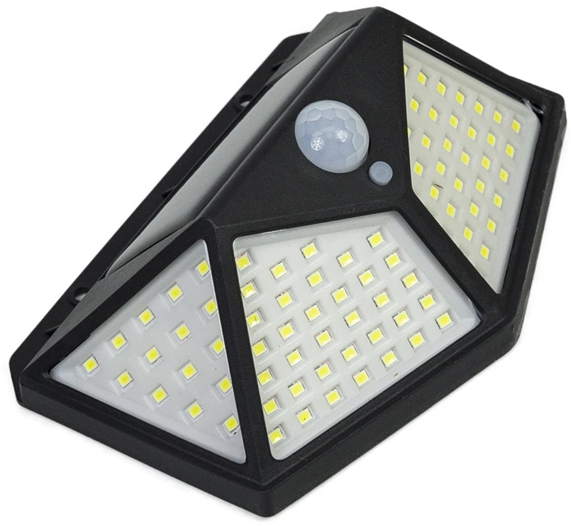 PNI GreenHouse WS10 LED saulės energija įkraunamas šviestuvas, 100 LED, 600 lm, PIR kampas 120 laipsnių, baterija 1800 mAh, montuojamas ant sienos