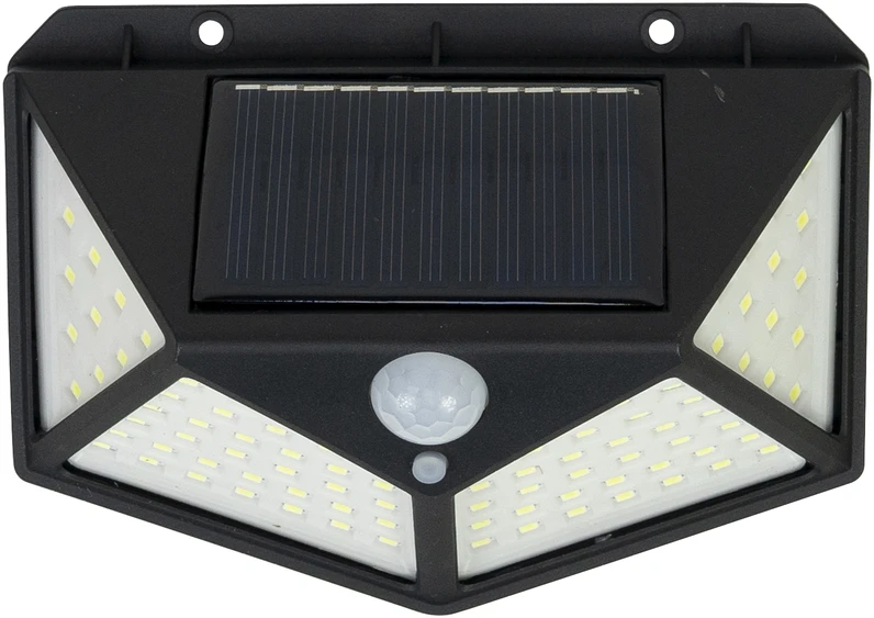 PNI GreenHouse WS10 LED saulės energija įkraunamas šviestuvas, 100 LED, 600 lm, PIR kampas 120 laipsnių, baterija 1800 mAh, montuojamas ant sienos