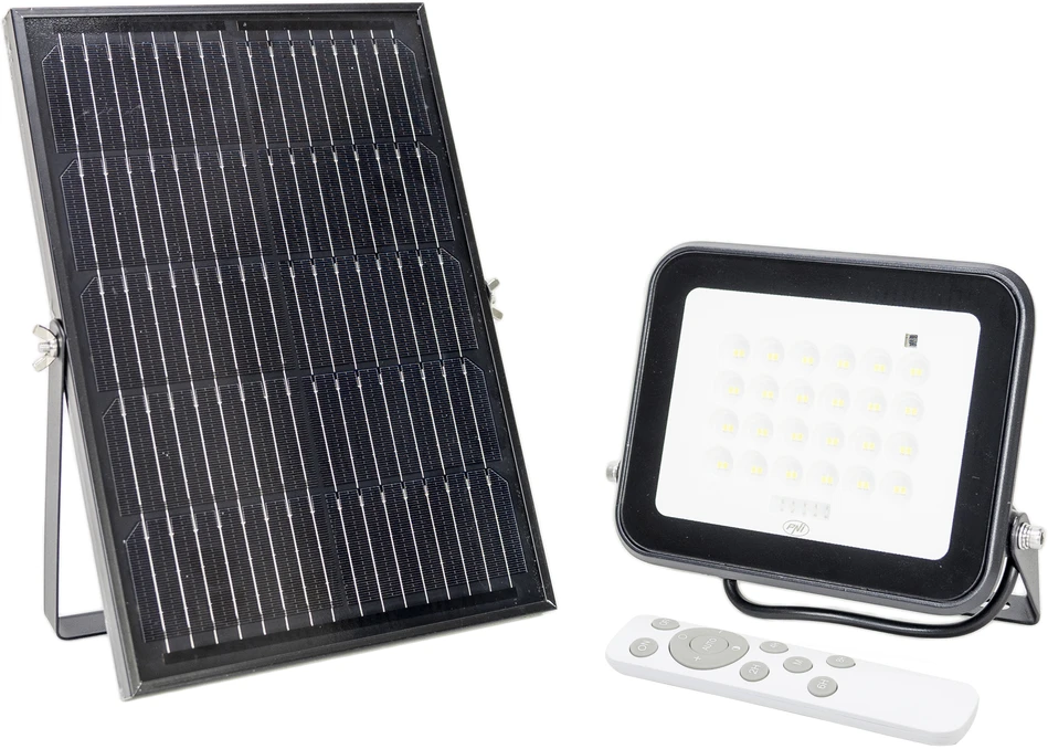 PNI GreenHouse WS100 100W LED prožektorius su saulės baterija, 10000mAh akumuliatoriumi, nuotolinio valdymo pulteliu, reguliuojamu laikmačiu ir ryškumu, 6500 K, IP65
