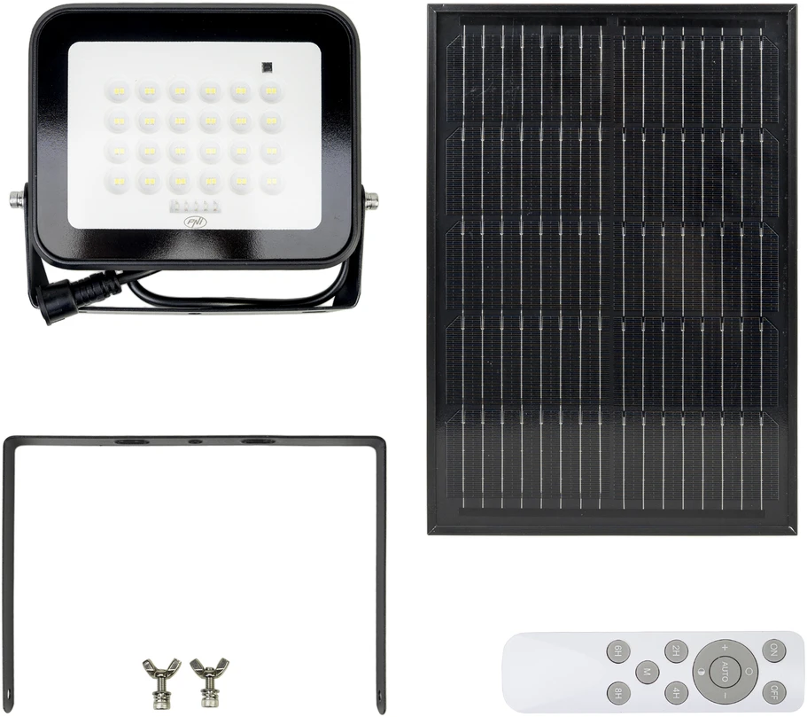 PNI GreenHouse WS100 100W LED prožektorius su saulės baterija, 10000mAh akumuliatoriumi, nuotolinio valdymo pulteliu, reguliuojamu laikmačiu ir ryškumu, 6500 K, IP65