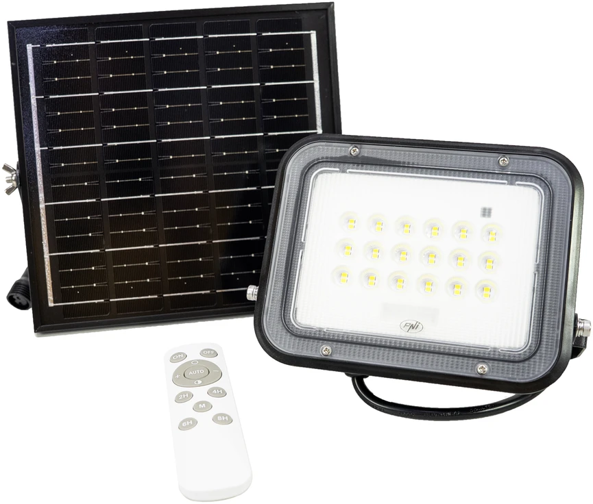 PNI GreenHouse WS50 PRO 50W LED prožektorius su 6W saulės baterija, 5000mAh akumuliatoriumi, 800lm, nuotolinio valdymo pulteliu, laikmačiu ir reguliuojamu ryškumu, 6500 K, IP65