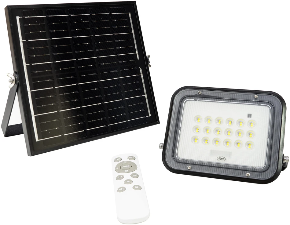 PNI GreenHouse WS50 PRO 50W LED prožektorius su 6W saulės baterija, 5000mAh akumuliatoriumi, 800lm, nuotolinio valdymo pulteliu, laikmačiu ir reguliuojamu ryškumu, 6500 K, IP65