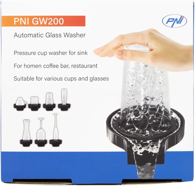 PNI GW200 puodelių ploviklis barui, restoranui, virtuvei, greitam skalavimui ir plovimui, slėginė srovė, lanksti jungtis komplekte, ABS plastikas ir nerūdijantis plienas, juodas
