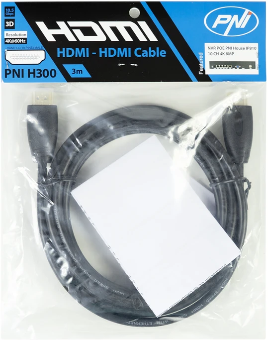 PNI H300 didelės spartos 1.4V HDMI laidas, kištukinis, Ethernet, paauksuotas, 3m