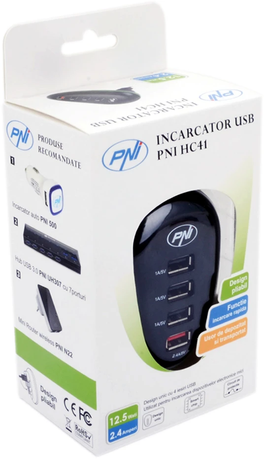 PNI HC41 USB įkroviklis telefonams, planšetiniams kompiuteriams, fotoaparatams