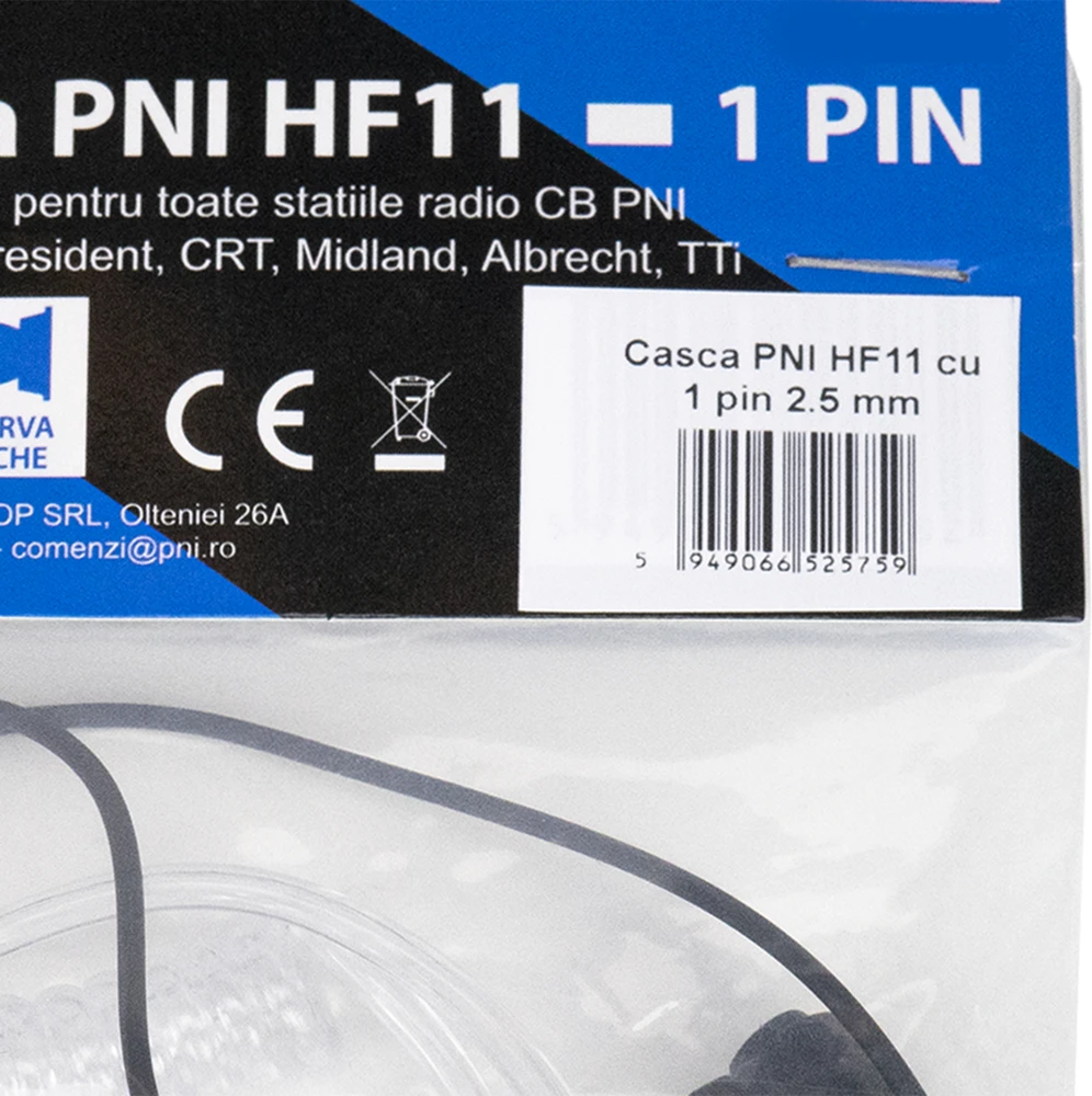 PNI HF11 ausinės su 1 kaiščio 2.5 mm jungtimi, akustiniu vamzdeliu, skirtos visoms radijo stotims