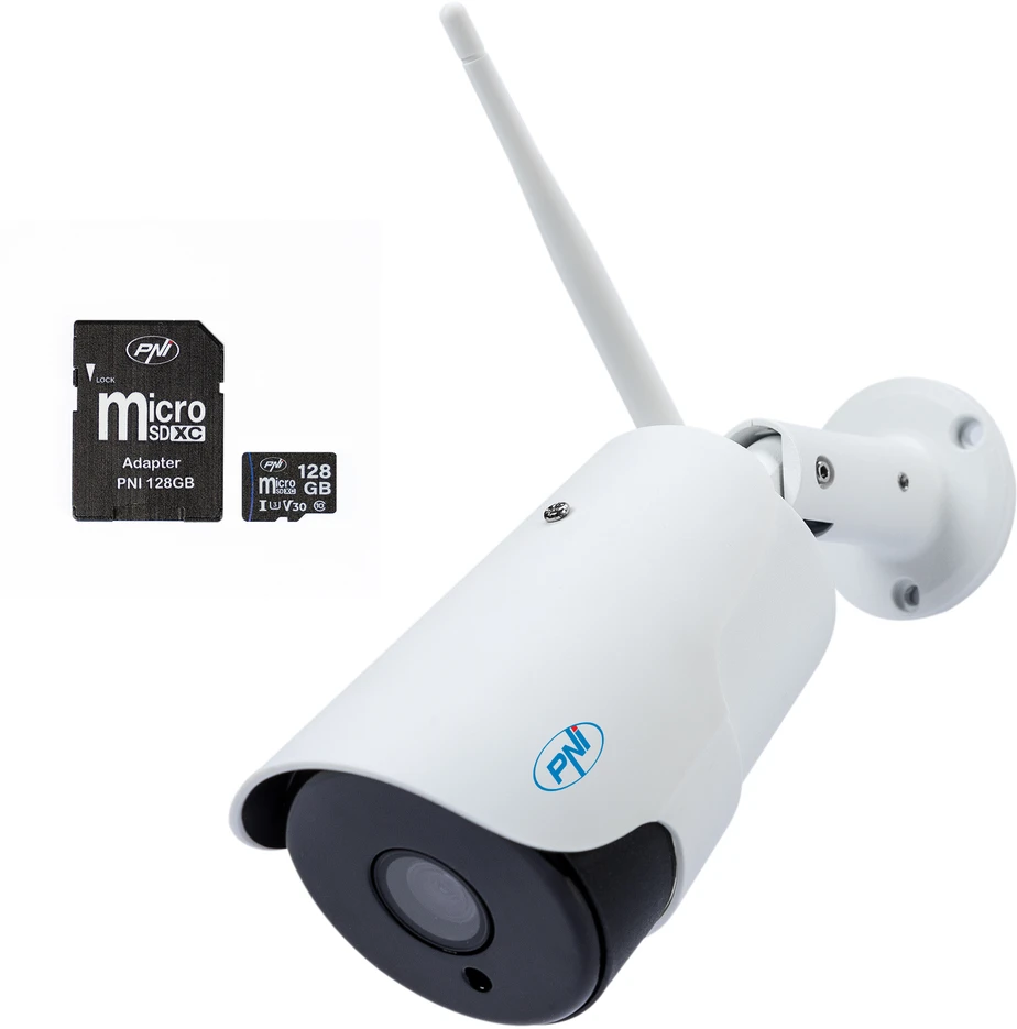 PNI House IP52 2MP 1080P belaidė IP vaizdo stebėjimo kamerų sistema + PNI 128GB MicroSD atminties kortelė su SD adapteriu
