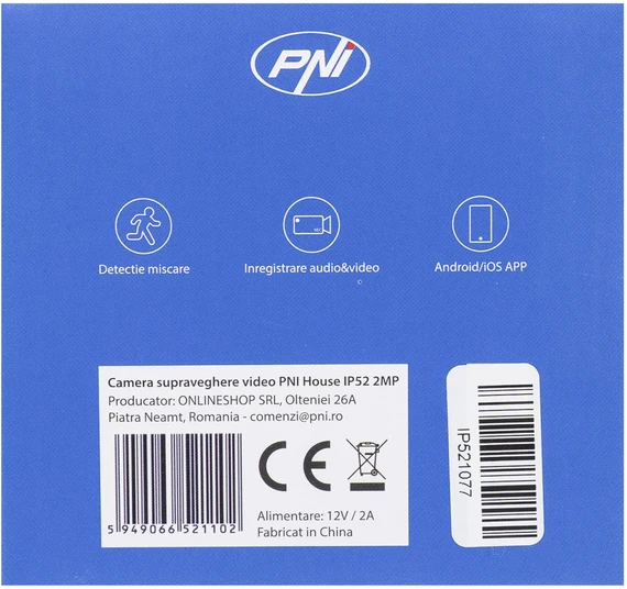 PNI House IP52 2MP 1080P belaidė vaizdo stebėjimo kamera su IP apsauga naudojimui lauke ir viduje, Micro SD lizdu ir naktiniu režimu