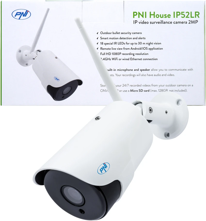 PNI House IP52LR 2MP 1080P belaidė vaizdo stebėjimo kamera su IP apsauga naudojimui lauke ir viduje, Micro SD lizdu bei naktiniu režimu
