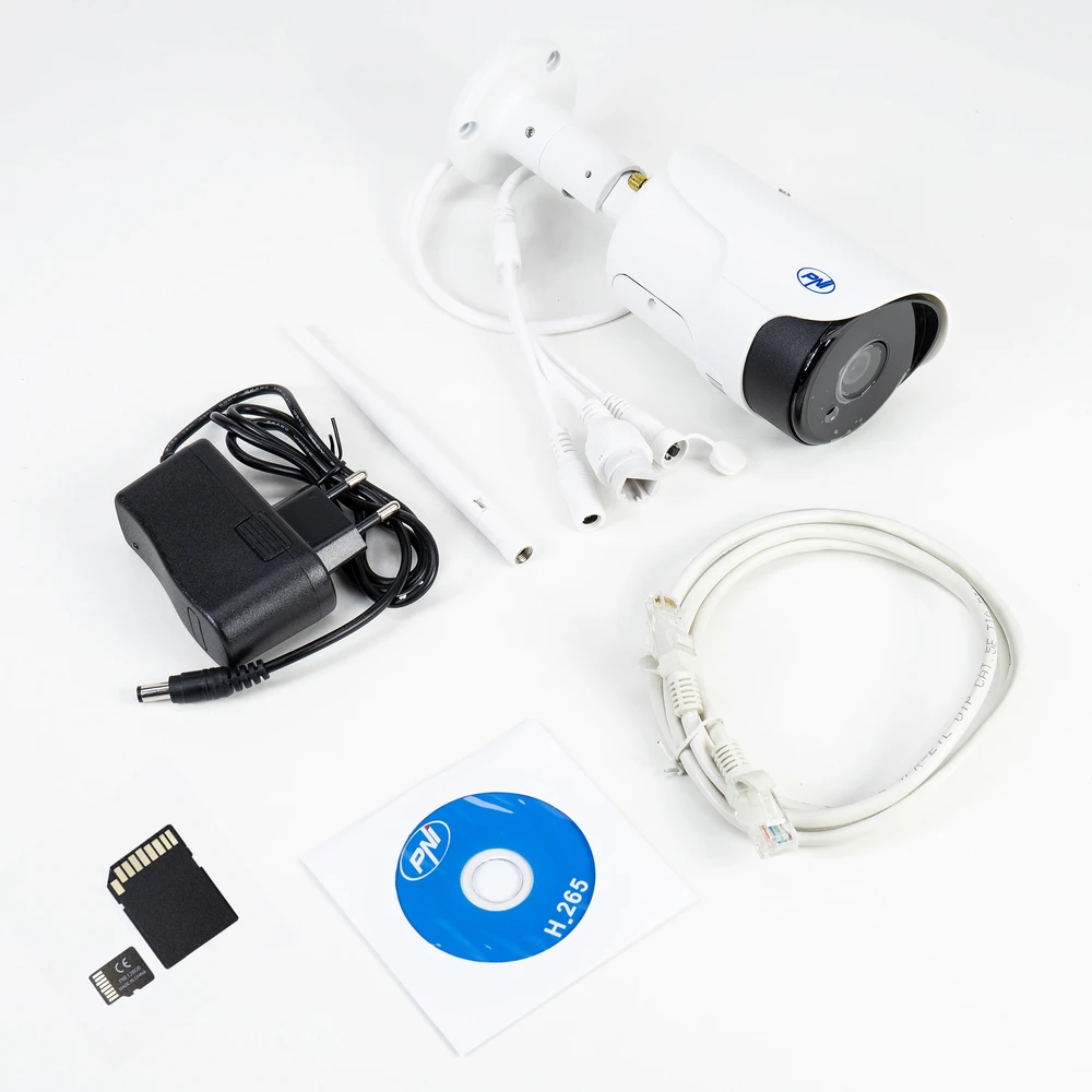 PNI House IP52LR 2MP 1080P belaidės IP kameros komplektas + 128GB PNI MicroSD atminties kortelė su SD adapteriu